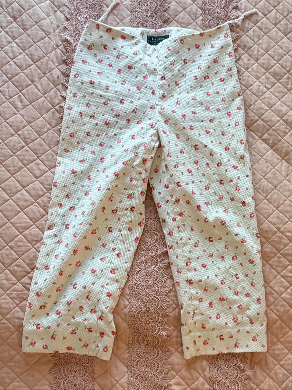 Ralph Lauren White Capris Pants with Pink Rose Print